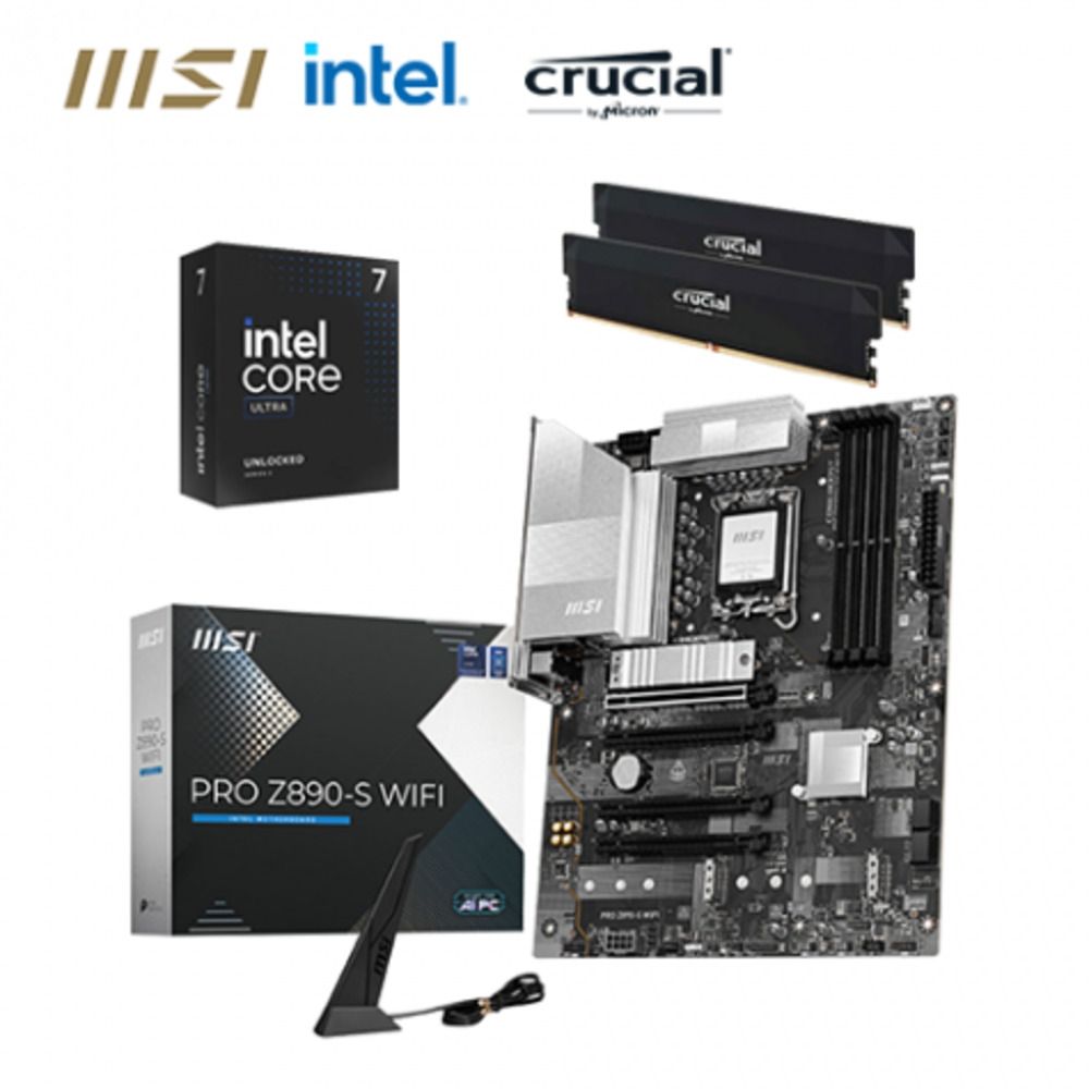 【CPU限量優惠組！】微星 PRO Z890-A WIFI(註冊五年保)+美光 PRO DDR5-6000 32G(16G*2)-(黑散熱片)+Intel Core Ultra 7 265K