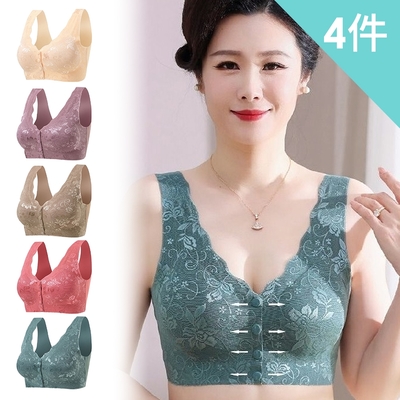 【enac 依奈川】蕾絲無痕背心式媽媽前扣內衣/性感內衣/女內著/無痕內衣 (超值4件組-隨機)