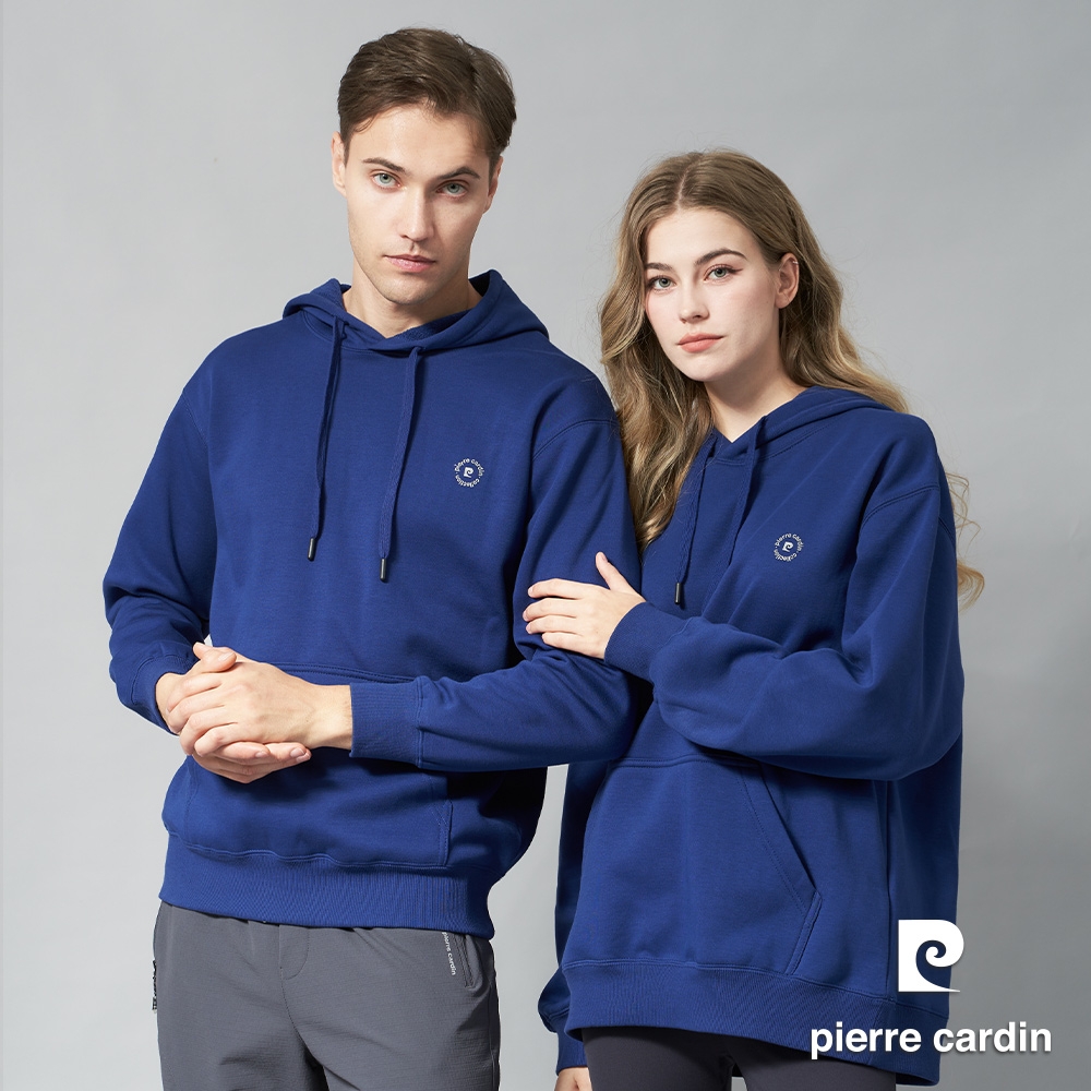 pierre cardin 皮爾卡登 網路獨家 男女同款/情侶款 保暖刷絨毛連帽上衣(多色任選) (藍色)