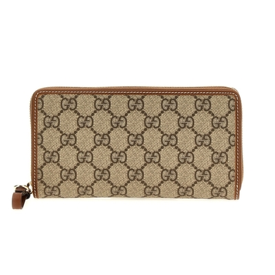 GUCCI 古馳 Emblem Zip Around 皮革 拉鍊 卡夾 皮夾 長夾 米色 棕色 819122