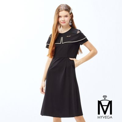 MYVEGA麥雪爾 MA學院風復古感水手領彈性短洋裝-黑