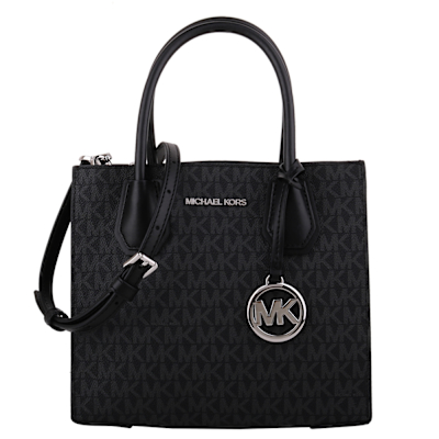 MICHAEL KORS 銀MK滿版防刮皮革手提/斜揹包(黑灰)小