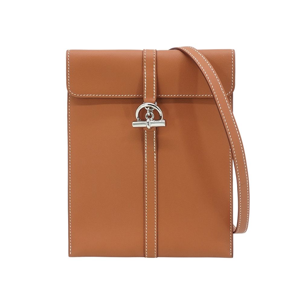 Hermes 愛馬仕 展示品 Glenan To Go Swift 牛皮銀釦斜背包(棕)
