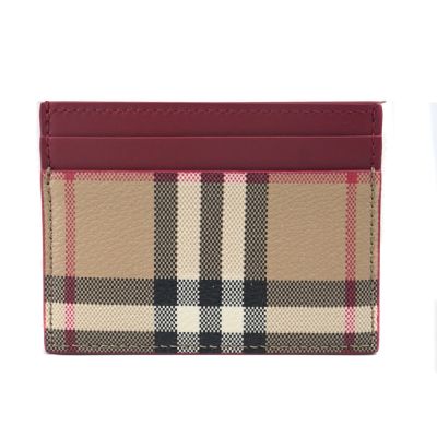 BURBERRY 經典格紋皮革卡片夾(卡其/紅棕)