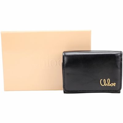 CHLOE 蔻依 Iconic 草寫字母亮面小牛皮三折釦式短夾(黑