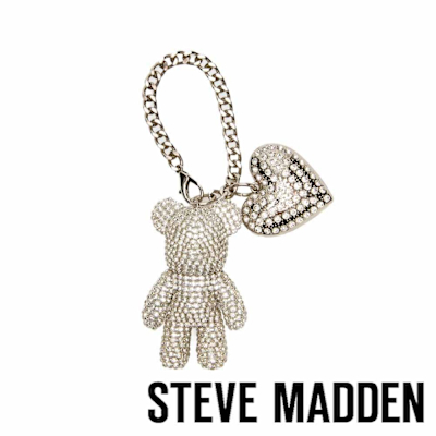 STEVE MADDEN-閃鑽熊熊愛心吊飾 D-TEDDY-銀色