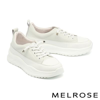 休閒鞋 MELROSE 美樂斯 率性舒適彈力鞋帶牛皮厚底休閒鞋－灰