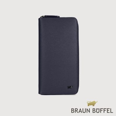 【BRAUN BUFFEL 德國小金牛】台灣總代理 維克多-E 21卡全開拉鍊長夾-深藍/BF570-305-DB