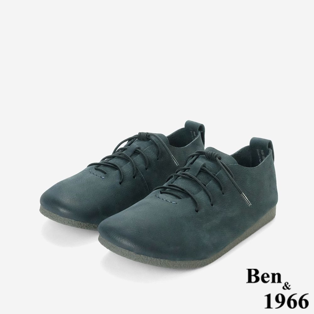 Ben&1966高級頭層牛皮舒適大圓頭休閒鞋-靛藍(258161)