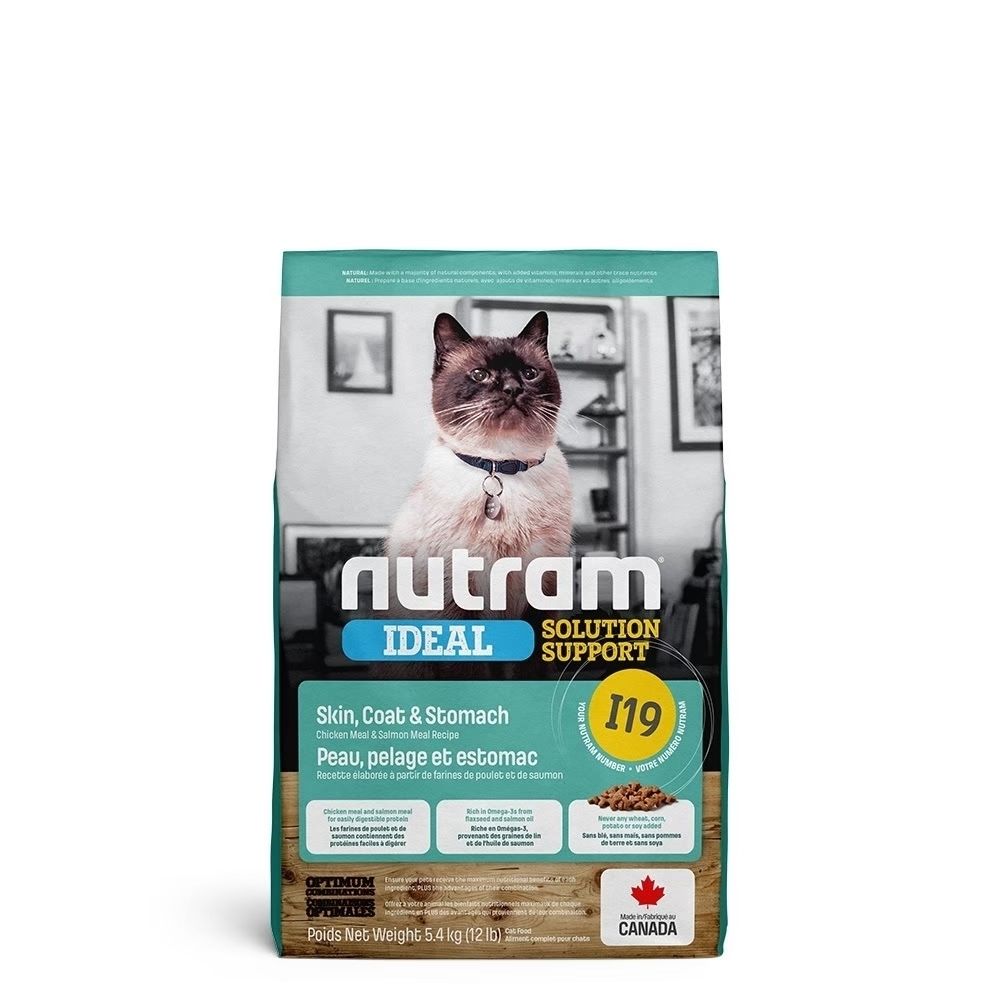 加拿大NUTRAM紐頓I19專業理想系列-三效強化貓雞肉+鮭魚 5.4kg(12lb)★