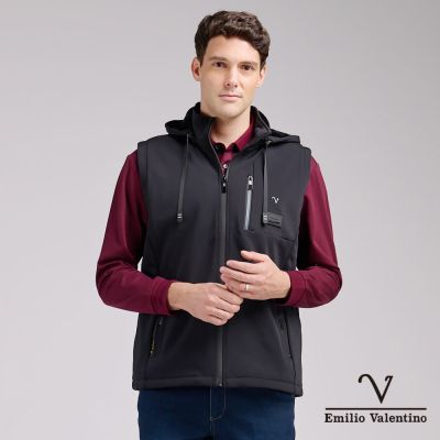 Emilio Valentino範倫鐵諾 男裝 蓄熱保暖 防風 素面連帽背心 黑(15-5P9971)