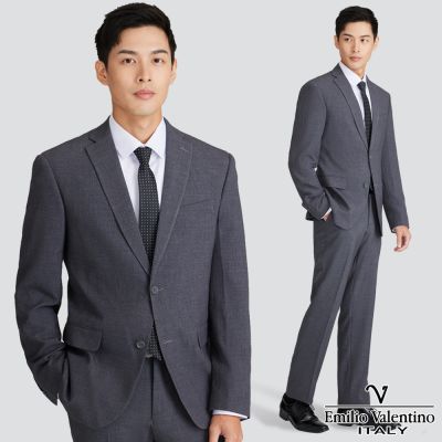 Emilio Valentino范倫提諾修身彈性西裝外套-麻灰