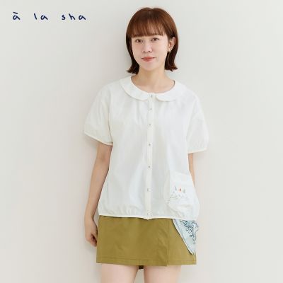 a la sha 蘋果貓泡泡袖襯衫