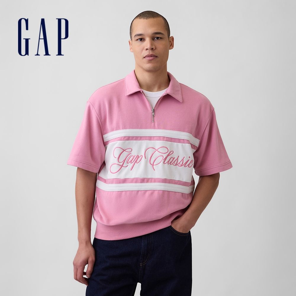 【GAP】VintageSoft 毛圈布 Gap 經典 Logo 四分之一拉鍊上衣-粉色(898685) (粉色)