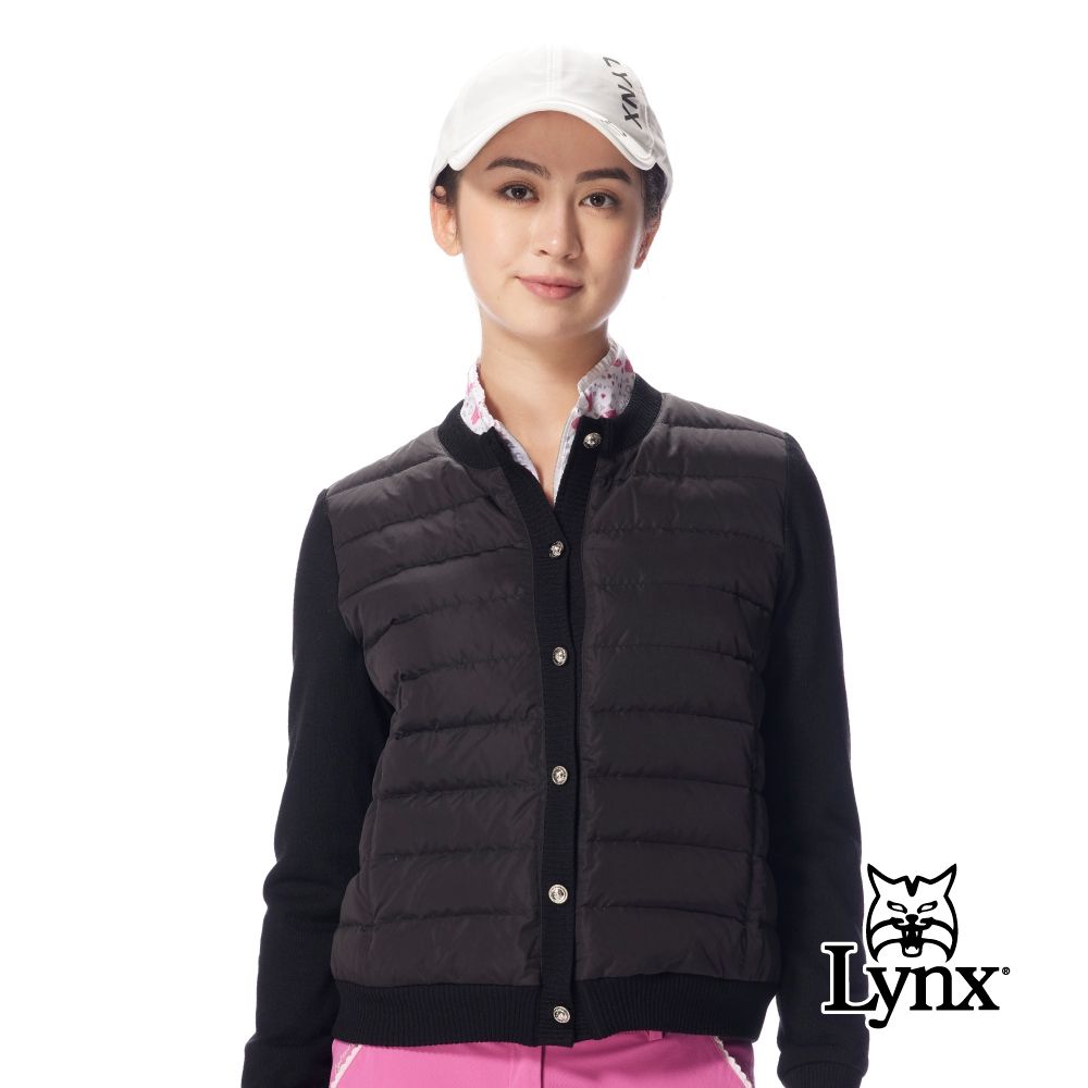 【Lynx Golf】女款時尚短版90/10輕羽絨拼接美麗諾袖防潑水保暖外套(二色) (黑色)