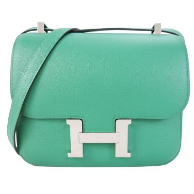 Hermes 愛馬仕 Constance 24CM Evercolor A刻 斜背包(U4 竹綠/銀釦)