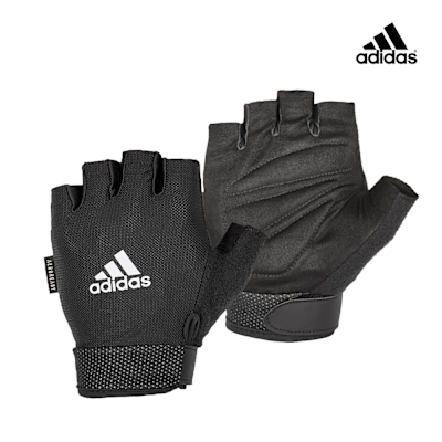 adidas 愛迪達 可調式透氣短指訓練手套 (白)