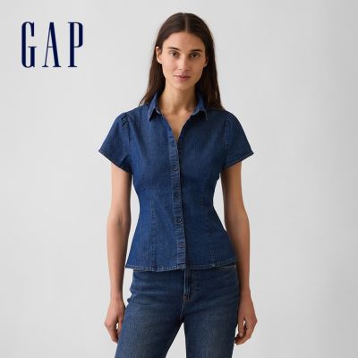 【GAP】短袖牛仔襯衫-深色水洗(913926)
