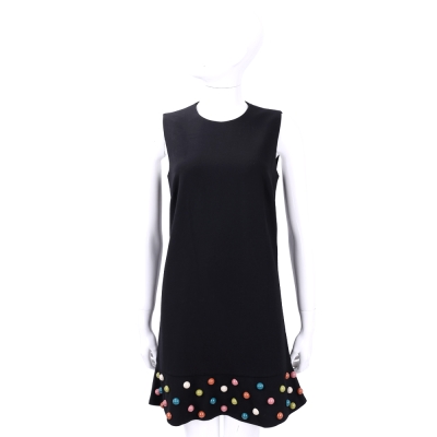 RED VALENTINO 黑色彩珠飾無袖洋裝