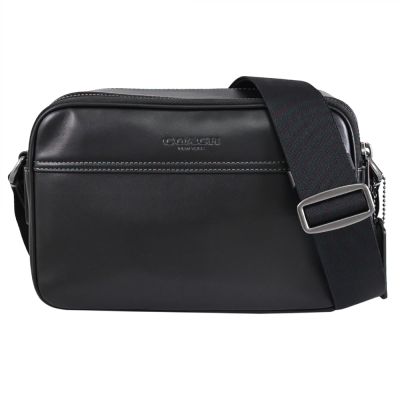 COACH 經典烙印LOGO雙層拉鍊斜背包(黑)