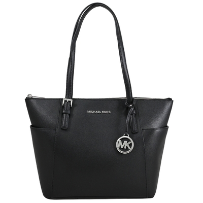 MICHAEL KORS JET SET ITEM 雙口袋拉鍊肩背托特包(黑/銀)