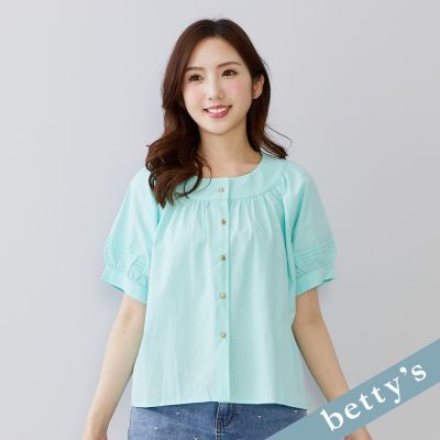 betty’s貝蒂思 袖口壓褶棉質圓領襯衫(湖水綠)