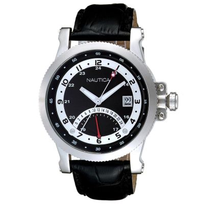 NAUTICA 兩地時間計時休閒腕錶-黑-NWA13500G-44mm