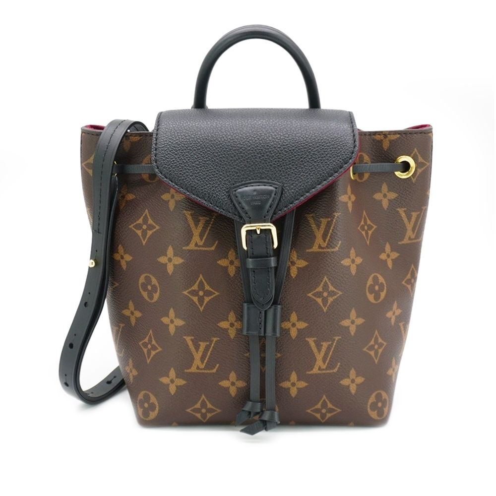 二手品 Louis Vuitton LV路易威登 Montsouris BB帆布牛皮拼接手提/後背兩用包(M45516-黑)