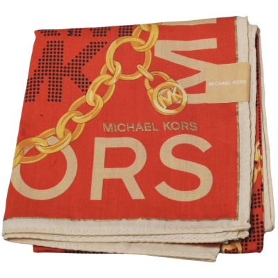MICHAEL KORS 橘紅底色金鏈大LOGO字母圖騰帕領巾(51CM)