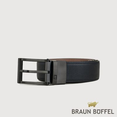 【BRAUN BUFFEL 德國小金牛】台灣總代理 都會時尚 方頭可旋轉穿針皮帶-鎗色/BF26B-WEG059-GUN