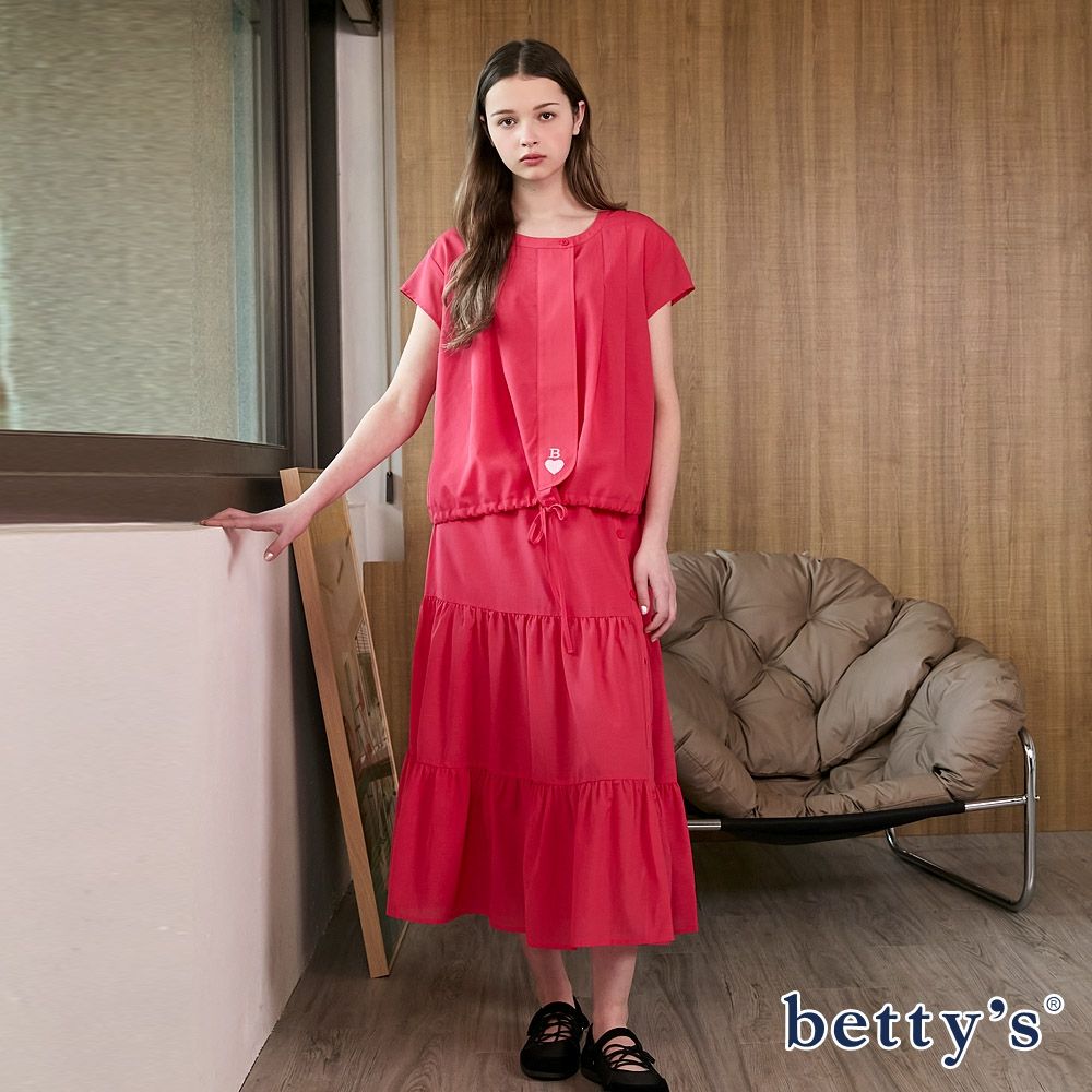 betty’s貝蒂思　小清新直排釦鬆緊腰蛋糕裙(共二色) (梅紅)