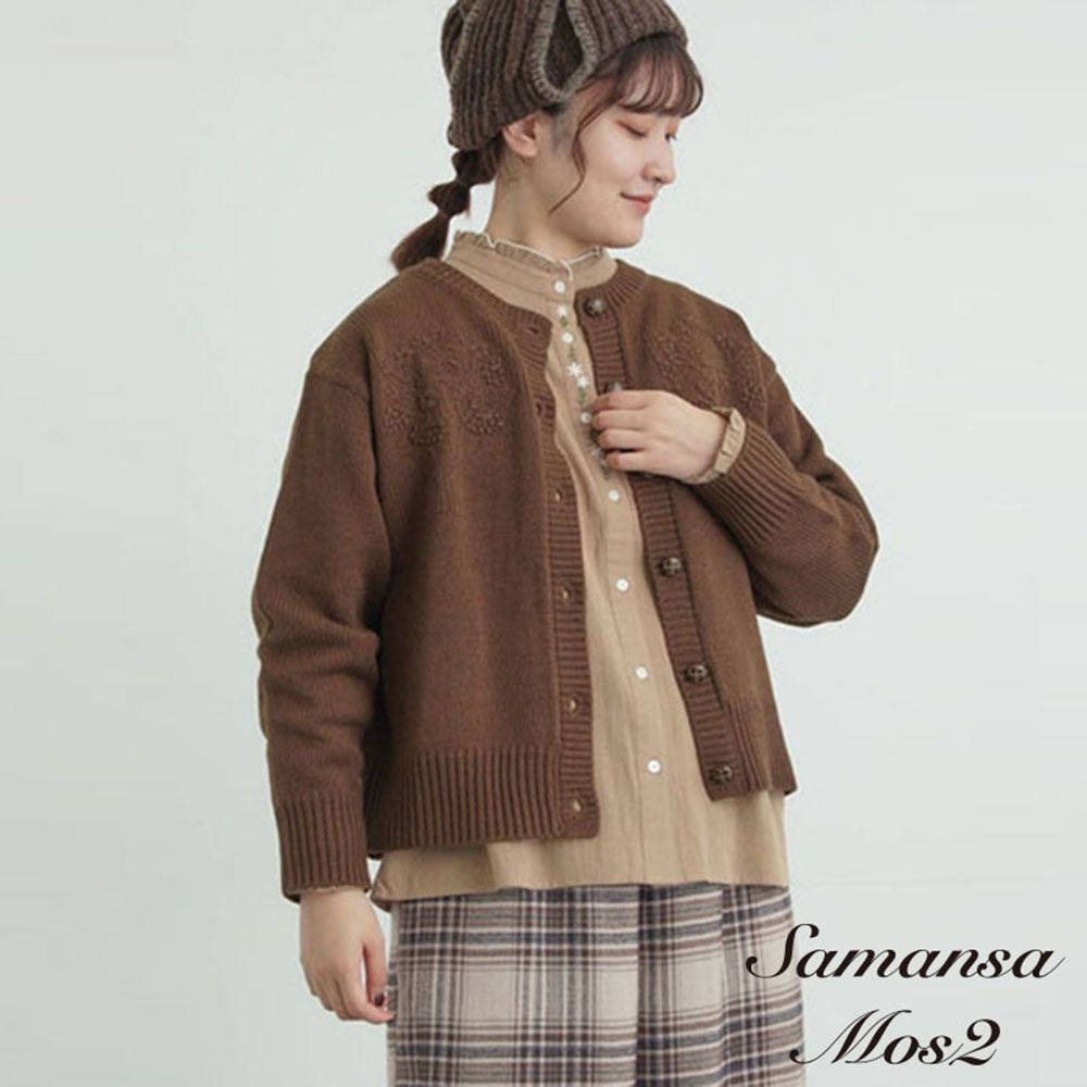 〚Samansa Mos2 〛低調圖案刺繡針織排釦罩衫