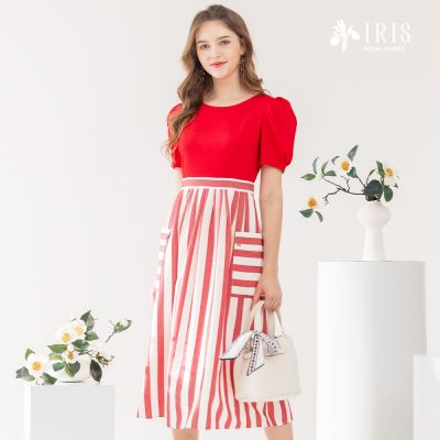 IRIS 艾莉詩-現代經典條紋大口袋洋裝-42681