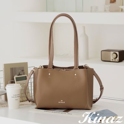 KINAZ 三層雙拉鍊花瓣袋口斜背肩背托特包-琥珀咖啡-小知己系列