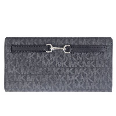 MICHAEL KORS Jet Set 黑灰色MK滿版防水布對開長夾
