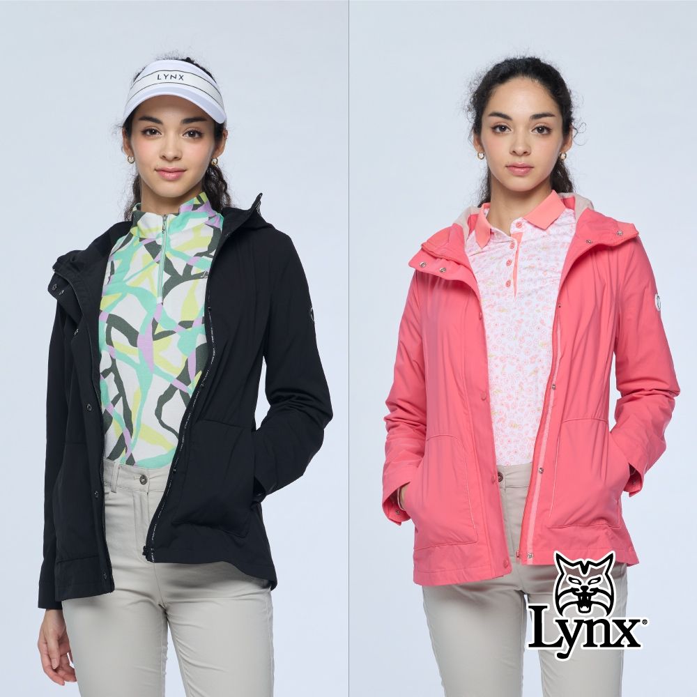 【Lynx Golf】女款防風保暖連帽刷毛裡長袖外套/高爾夫球(二色) (黑色)