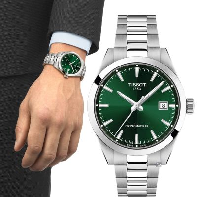 TISSOT 天梭錶 Gentleman 紳士系列 優雅機械腕錶-T1658071109100/38mm綠