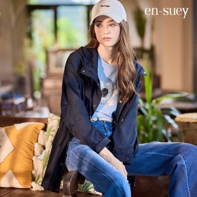 【en-suey 銀穗】工裝風抽繩連帽長版風衣外套