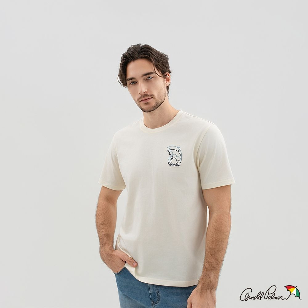 Arnold Palmer 男裝-漸層傘LOGO印花圓領短袖T-Shirt-奶油白