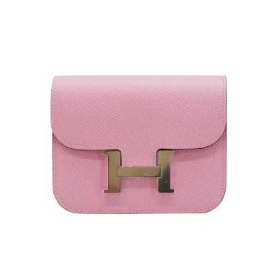 Hermes 愛馬仕 展示品 Constance Slim Epsom 牛皮銀釦可拆卸式拉鍊零錢卡包(X9錦葵紫)
