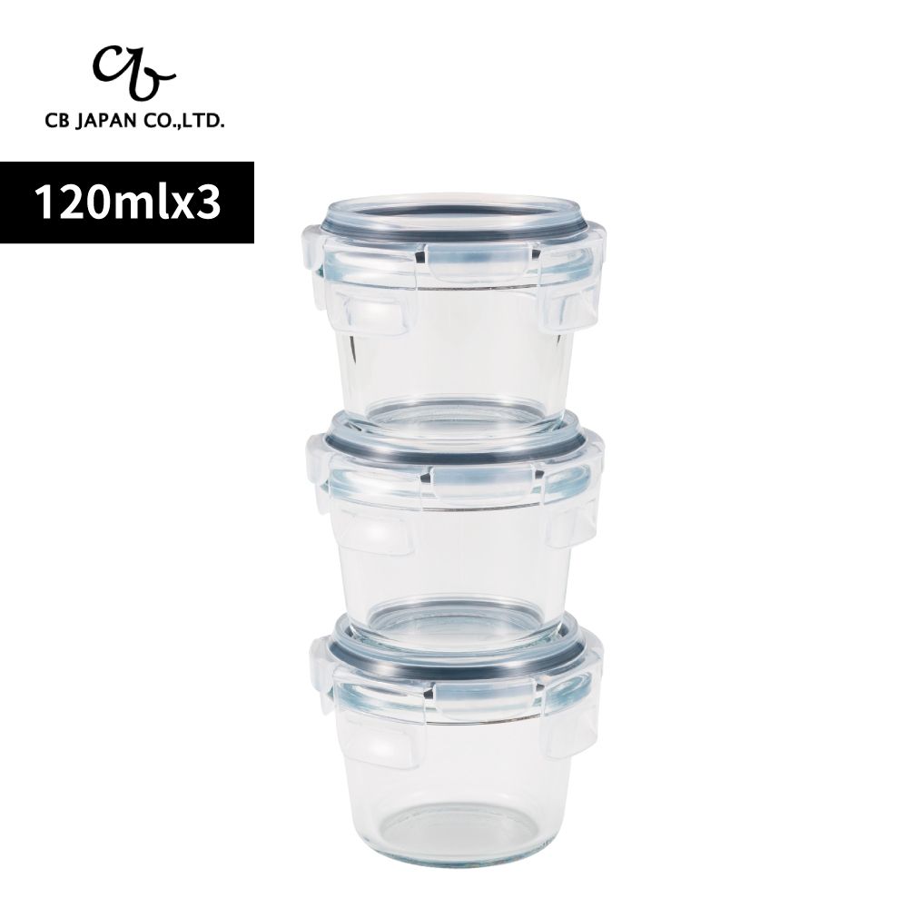 CB JAPAN 扣式耐熱玻璃密封盒120ml-3入組-圓款