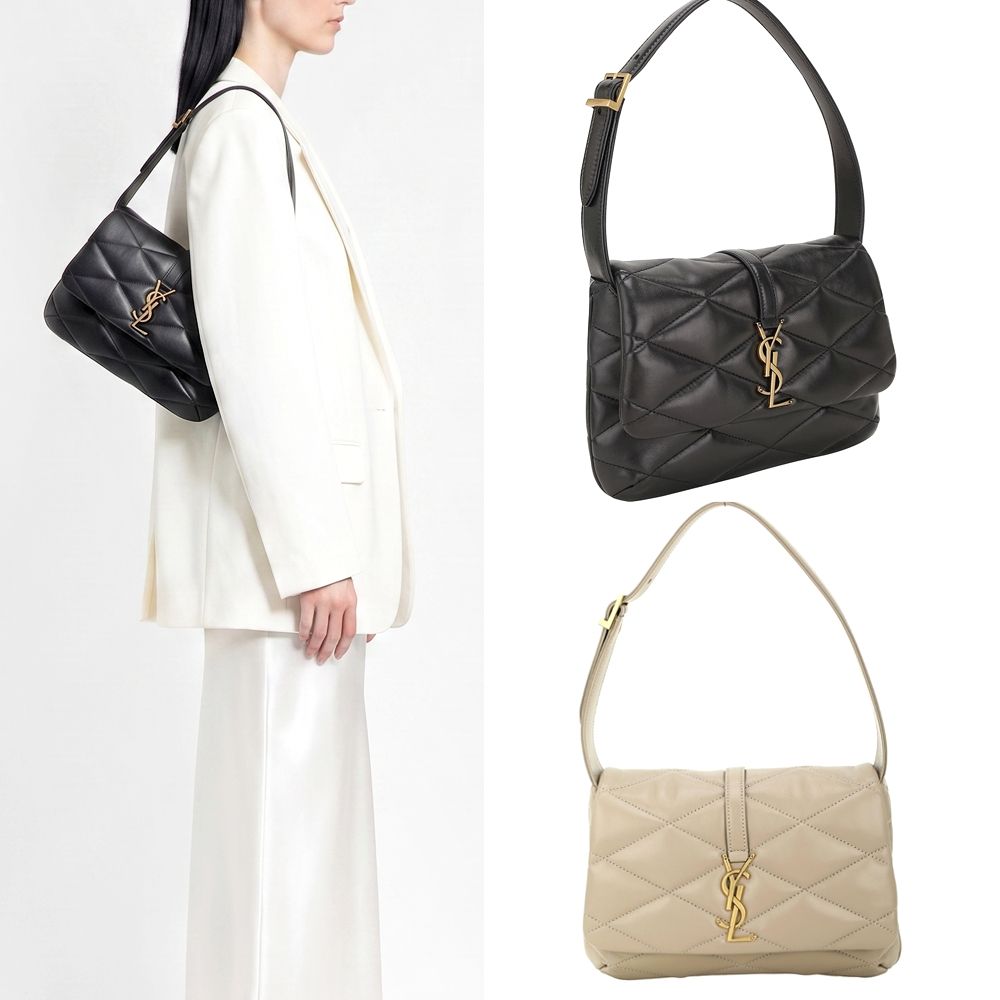 YSL Saint Laurent LE 57 菱格衍縫柔軟小羊皮 翻蓋肩背包-2色可選