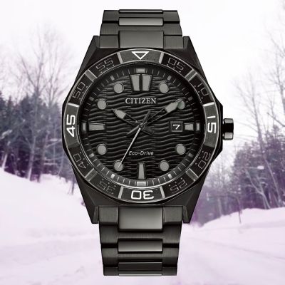 CITIZEN 星辰 GENTS 光動能 波浪紋錶盤 全黑 男錶 手錶 AW1855-52E 送禮 禮物 推薦