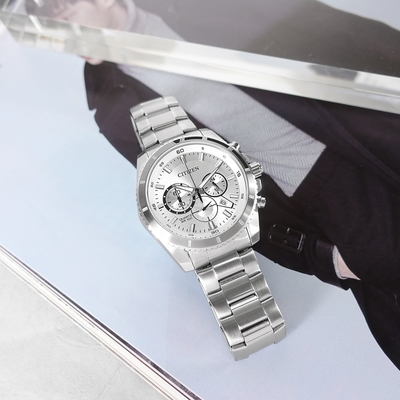 CITIZEN 星辰錶 / AN8200-50A / 經典商務 三眼計時 日期 防水100米 不鏽鋼手錶-銀色/43mm