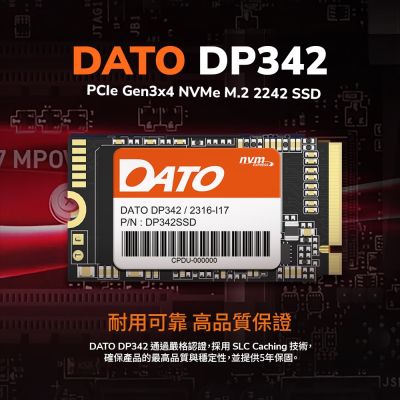 DATO 達多 DP342 1TB M.2 2242 PCIe Gen3x4 SSD 固態硬碟(最高達讀:2500MB/s 寫:1700MB/s)