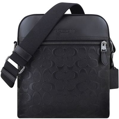 COACH 黑色皮革大C立體浮雕斜背包