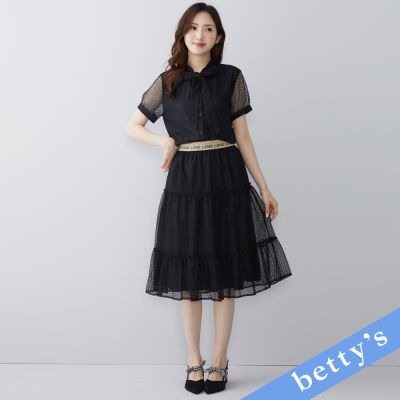 betty’s貝蒂思　LOVE腰頭刺繡蕾絲蛋糕裙(黑色)