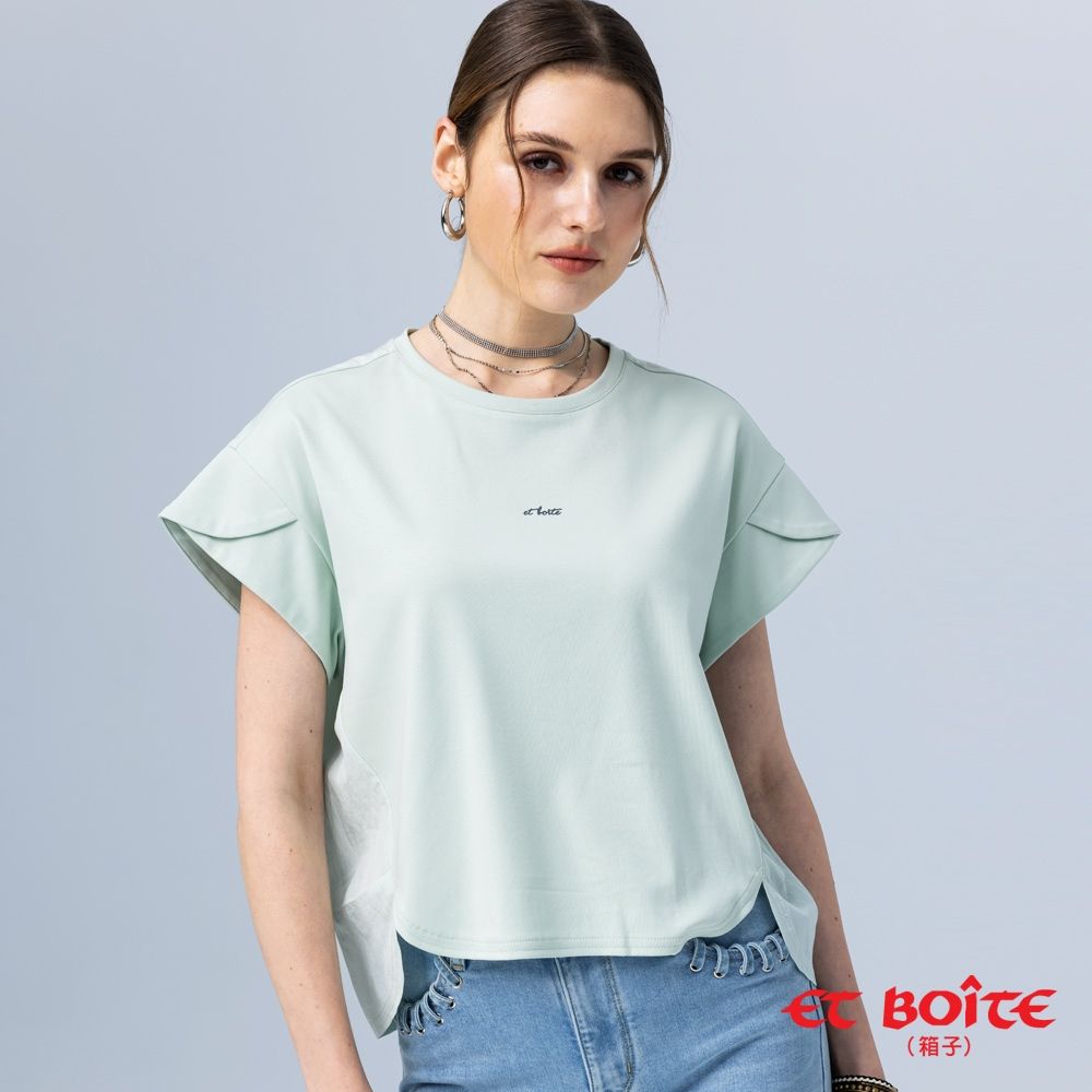 BLUE WAY ET BOiTE 箱子 – 異素材拼接圓弧解構短TEE(淺綠)