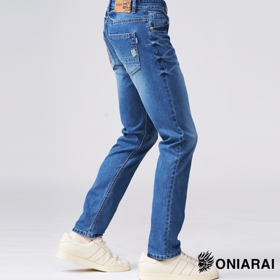 鬼洗 BLUE WAY – 日式織紋精繡中低腰丹寧修身直筒褲