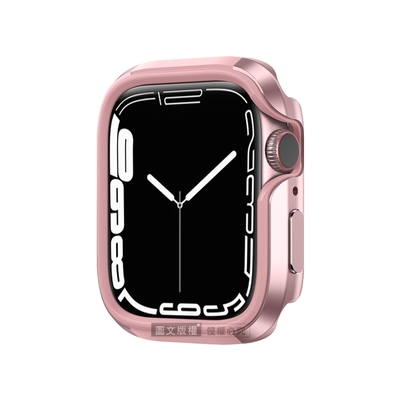 軍盾防撞 抗衝擊 Apple Watch Series 9/8/7 (45mm) 鋁合金雙料邊框保護殼(玫瑰粉)